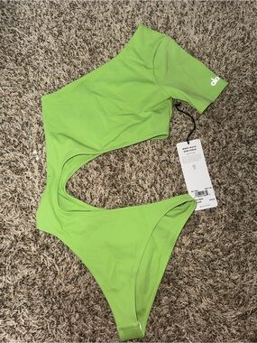 ALO Yoga One-Shoulder Cutout One-Piece Swimsuit - Lime Green NWT XXS